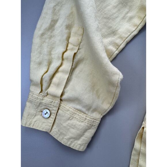 Sigrid Olsen Womens 100% Linen Button Up Shirt L Yellow Lagenlook Collared Tunic - Picture 14 of 16